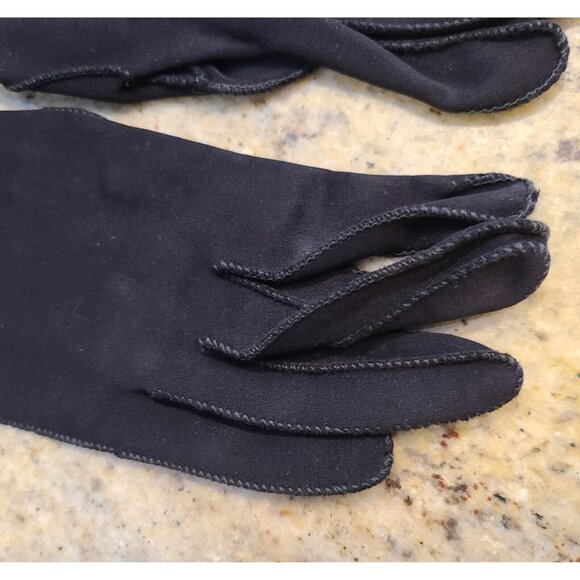 Vintage Womens Size XS-S 6 Black Cotton Formal 8" Short Gloves Button Accent - Picture 3 of 15